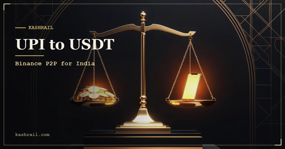 Illustration of a UPI payment app screen next to a Binance P2P order confirmation