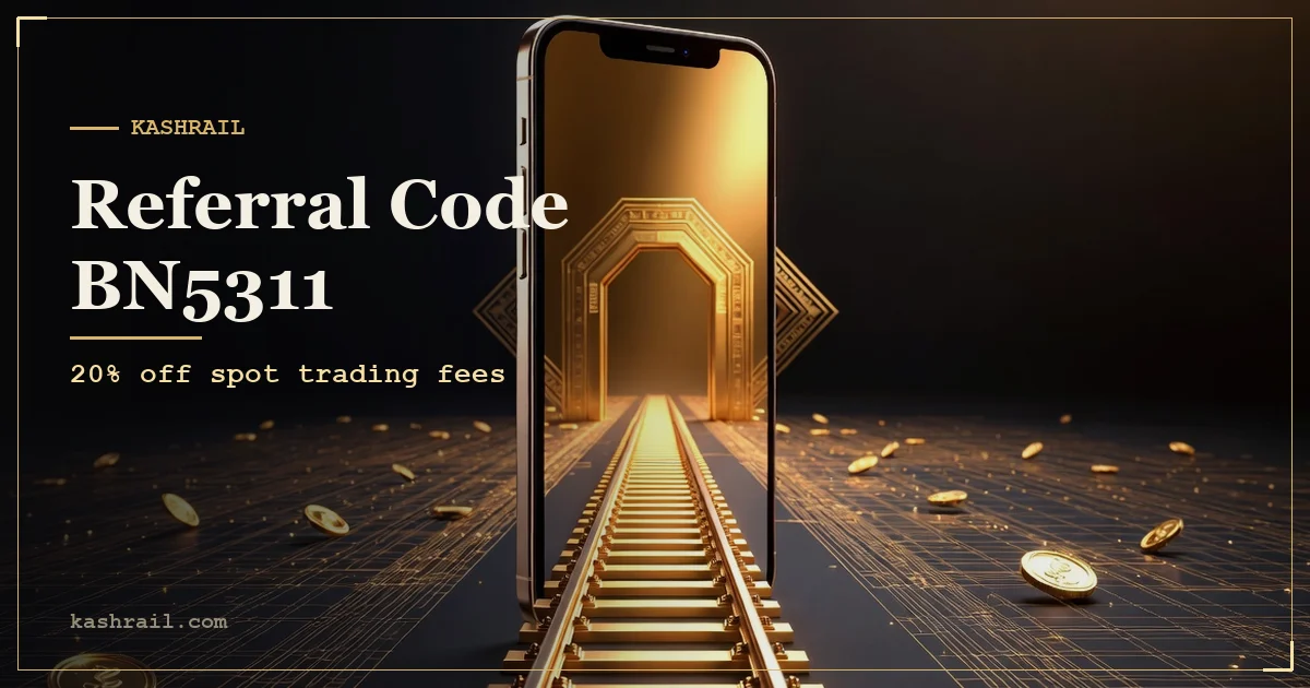 Illustration of a referral code card labeled BN5311 next to a Binance signup form