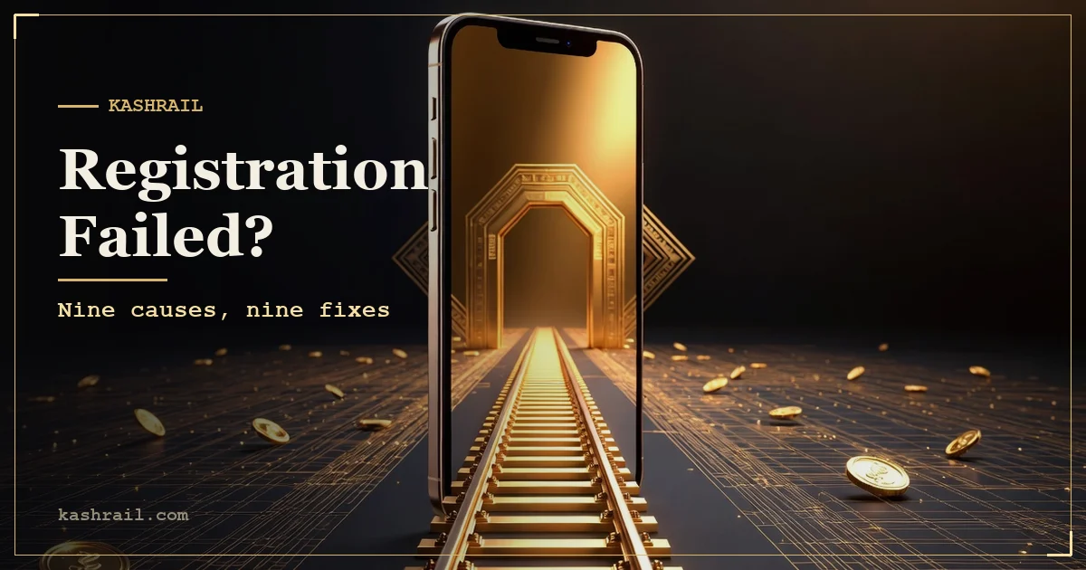 Illustration of a phone showing a Binance signup error banner with a checklist floating beside it